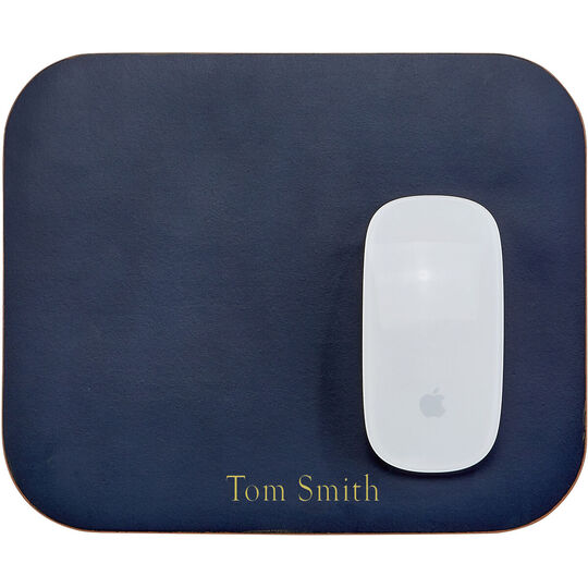 Personalized Two-Sided Leather Mouse Pad - Navy & Tan